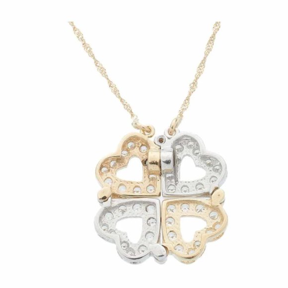 Two-Tone Clover Leaf Cubic Zirconia Pendant on Twisted Rope 14K Chain 19” - Picture 3 of 4